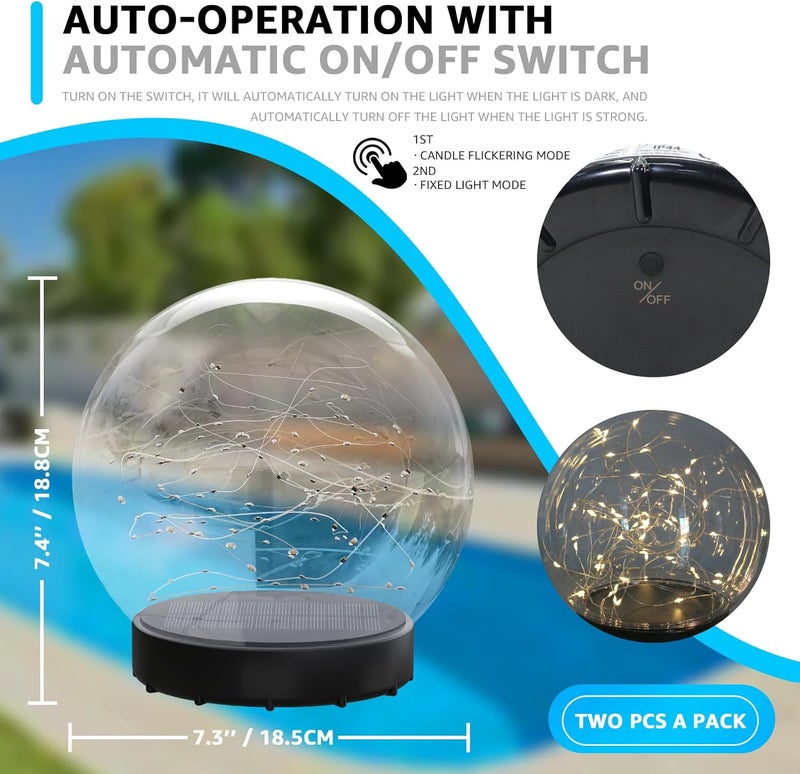 UUFFOO 2-Pack 7.4x7.4 Solar Floating Pool Lights Ball Solar Powered LED Flickering That Float Globe Lights Water-Resistant IP66 for Swimming Pool Decor Pond Garden Party - Image 2